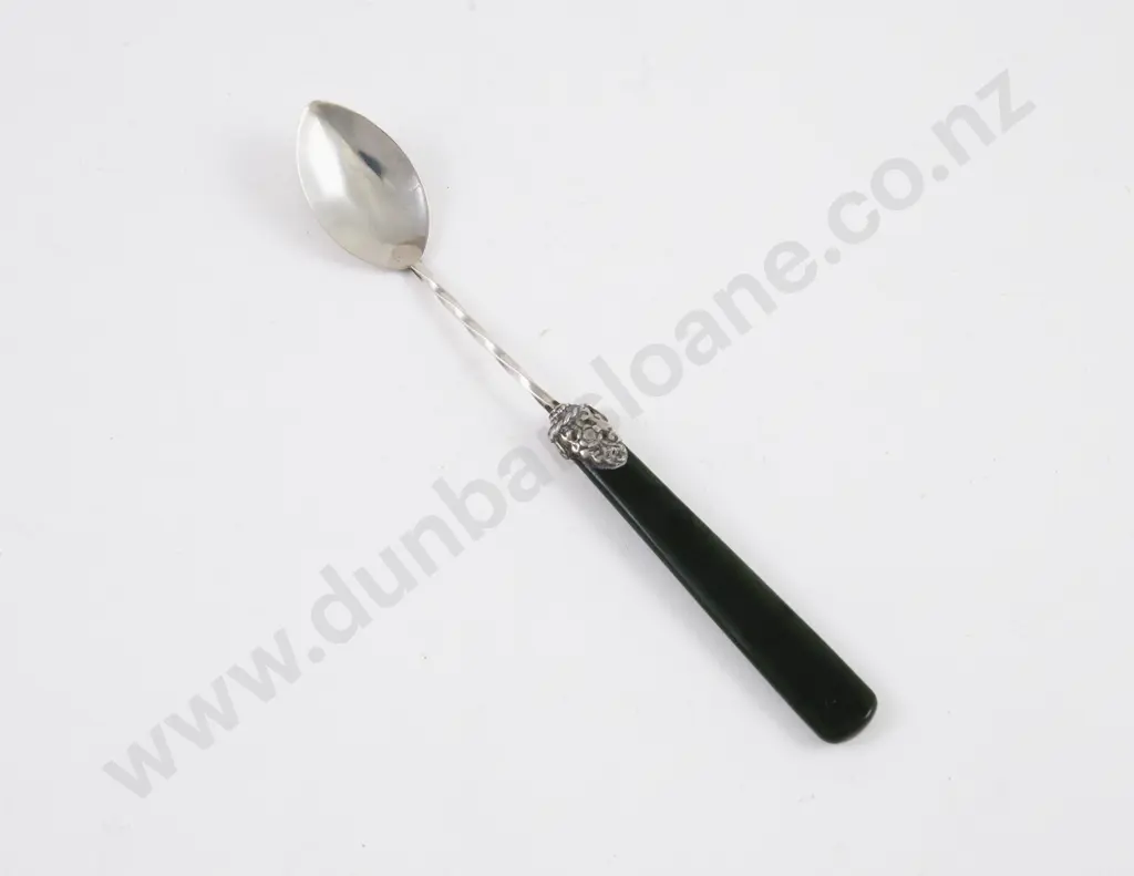 Unmarked NZ S/S Greenstone Handled Jam Spoon Image 1++