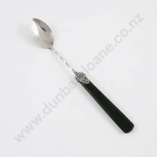 Unmarked NZ S/S Greenstone Handled Jam Spoon