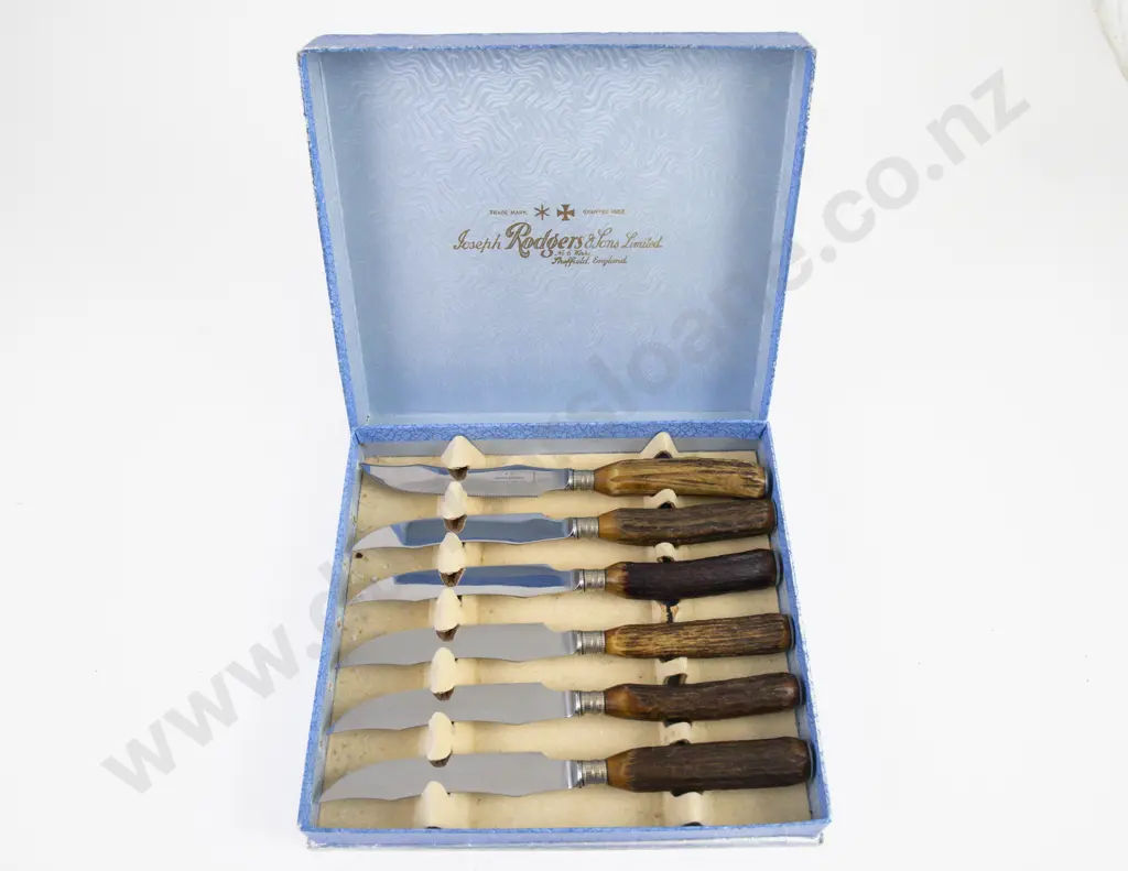 Boxed Set Of 6 Antler Handled Steak Knives & 6 Forks Plus Other Single Knife Image 1++