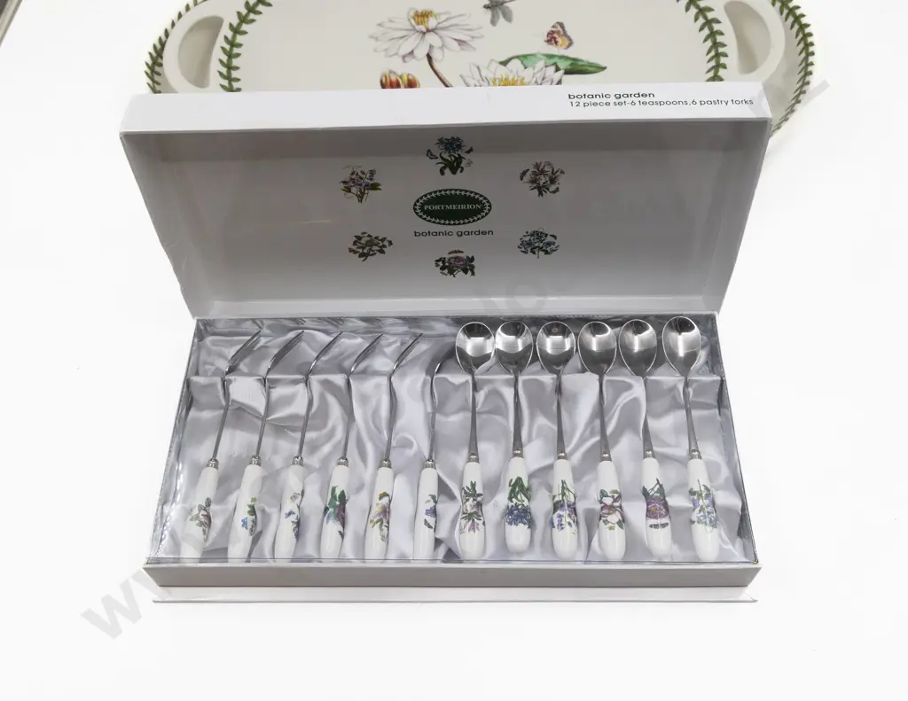 Set of Two Portmeirion Botanic Garden & Exotic Patter Ashets & Tea Cutlery Image 1++