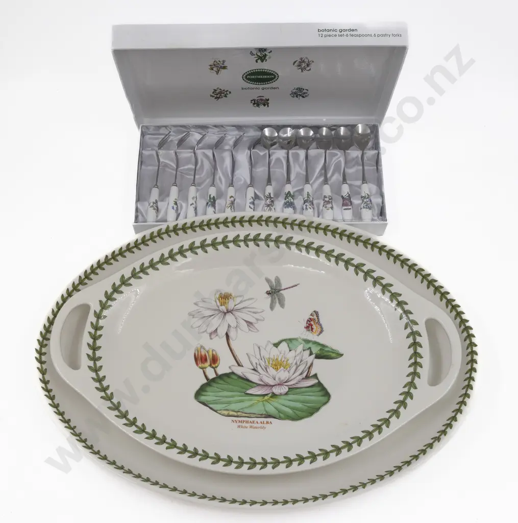 Set of Two Portmeirion Botanic Garden & Exotic Patter Ashets & Tea Cutlery Image 1++