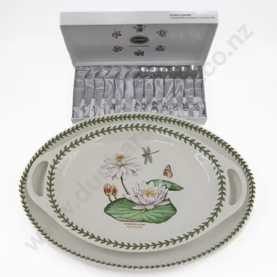 Set of Two Portmeirion Botanic Garden & Exotic Patter Ashets & Tea Cutlery