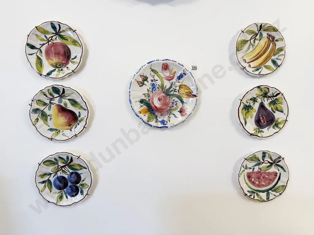 Seven Italian Boldly Floral & Fruit Painted Dessert Dishes Image 1++