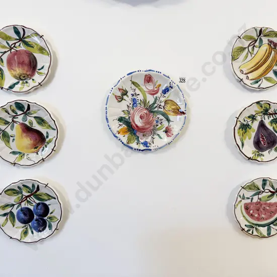Seven Italian Boldly Floral & Fruit Painted Dessert Dishes