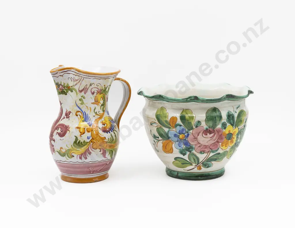 Italian Boldly Painted Planter & Ewer Image 1++