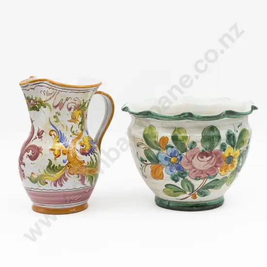 Italian Boldly Painted Planter & Ewer