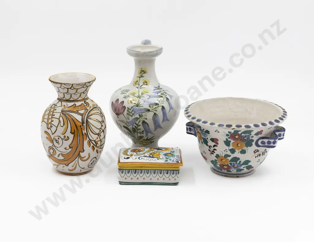 Italian & German Hand Painted Planter Ewer Vase & Box Image 1++