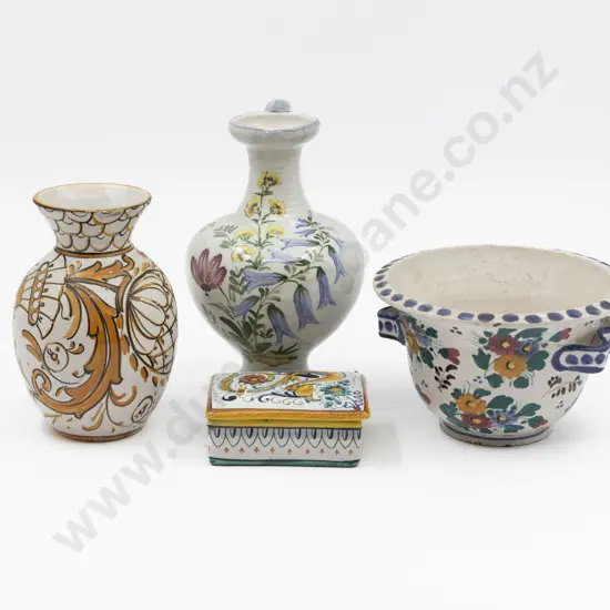 Italian & German Hand Painted Planter Ewer Vase & Box