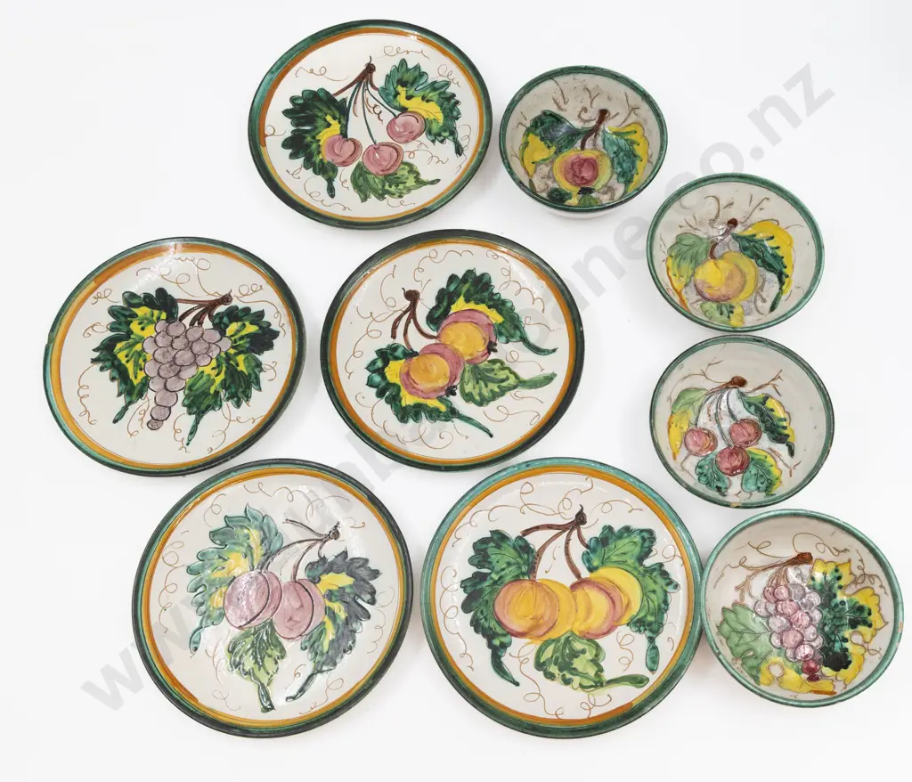 Italian Boldly Painted Five Dessert Dishes & Four Bowls Image 1++