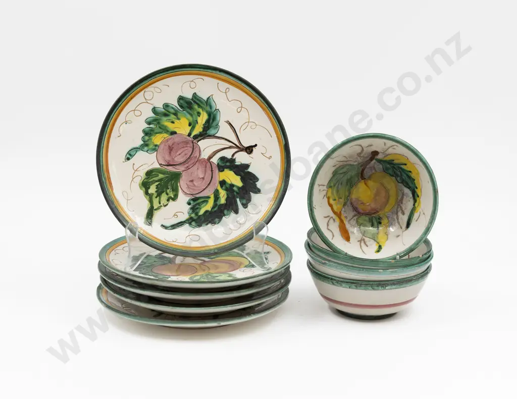 Italian Boldly Painted Five Dessert Dishes & Four Bowls Image 1++