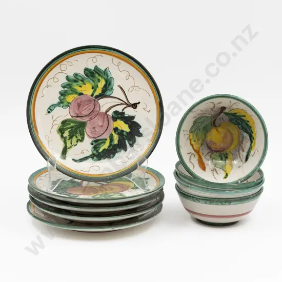Italian Boldly Painted Five Dessert Dishes & Four Bowls