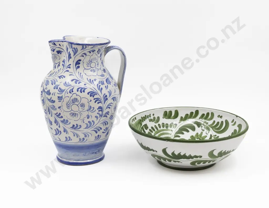 Italian Boldly Painted Bowl & Ewer Image 1++