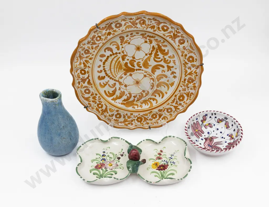 Italian Boldly Painted Plate Dishes & Vase Image 1++