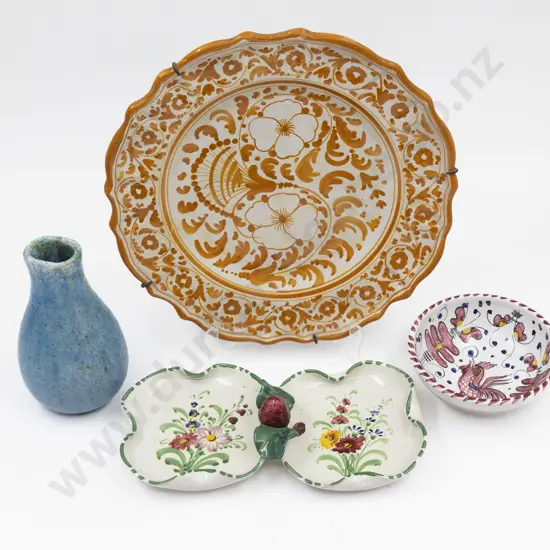Italian Boldly Painted Plate Dishes & Vase