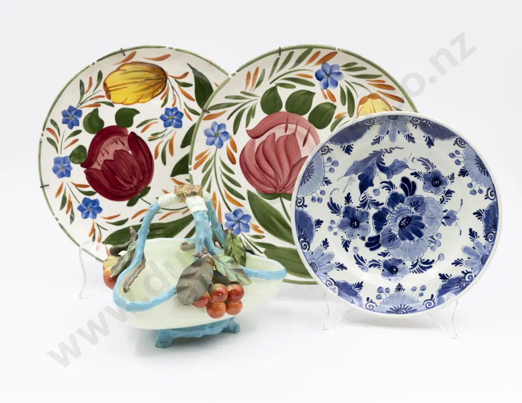 Pair Wade Capri Pattern Plates Delft Plate & Other Fruit Encrusted Serving Dish Image 1++