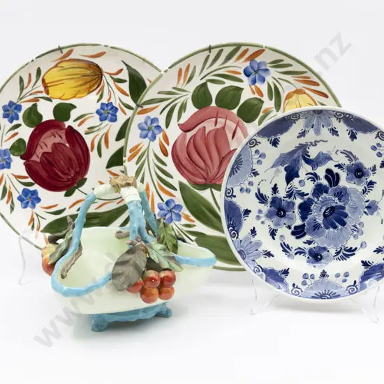 Pair Wade Capri Pattern Plates Delft Plate & Other Fruit Encrusted Serving Dish