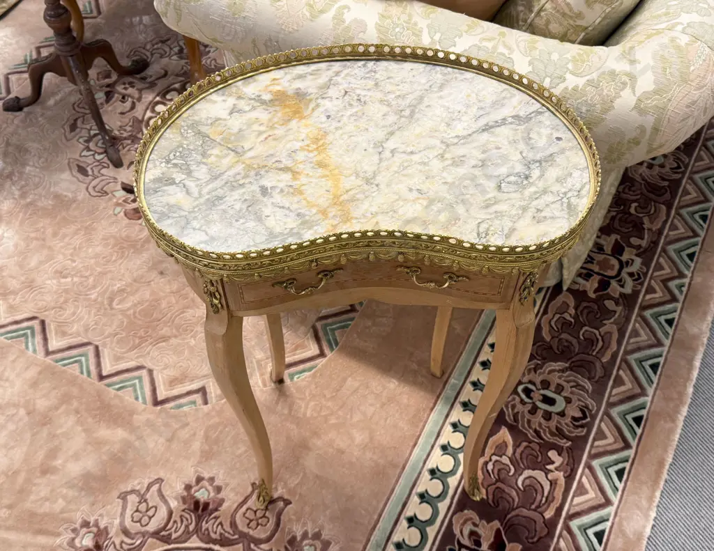French Kidney Shaped Marble Top & Ormolu Occasional Table Image 1++