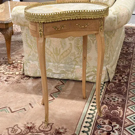 French Kidney Shaped Marble Top & Ormolu Occasional Table