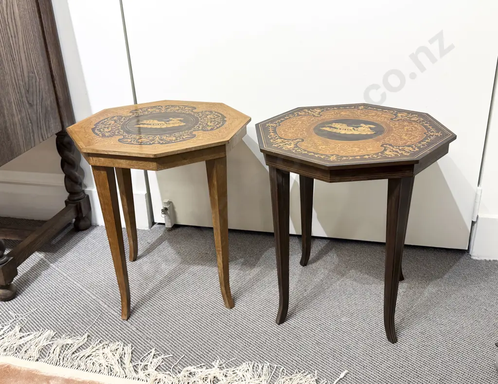 Pair Small Octagonal Marquetry Tables Image 1++