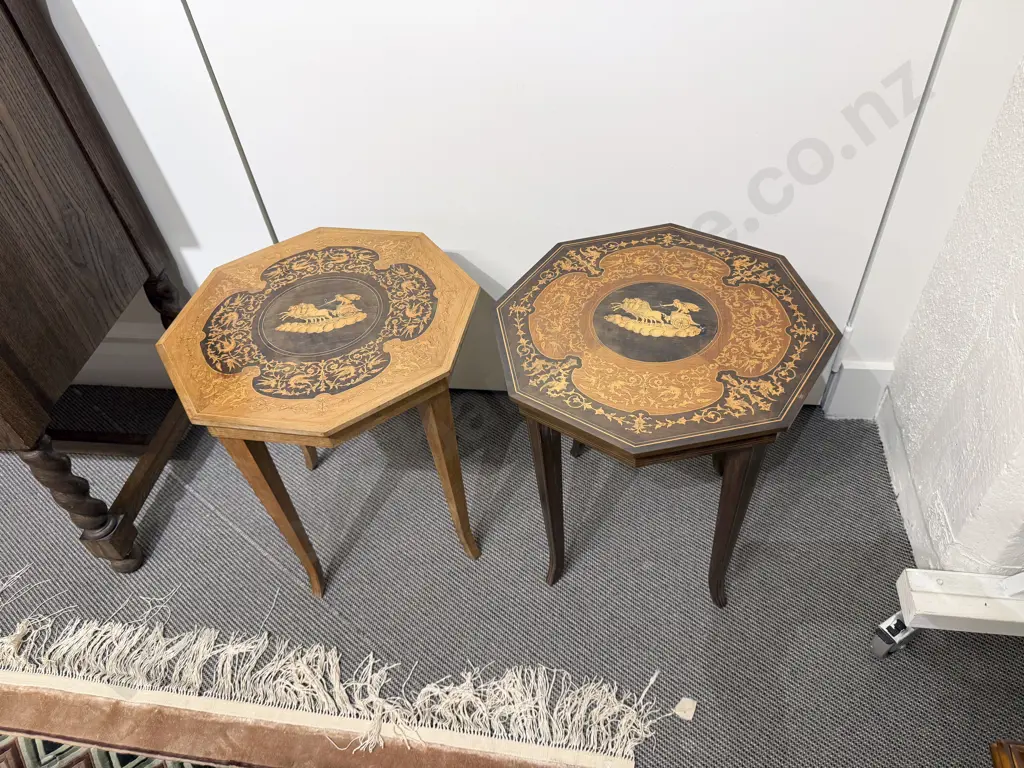Pair Small Octagonal Marquetry Tables Image 1++