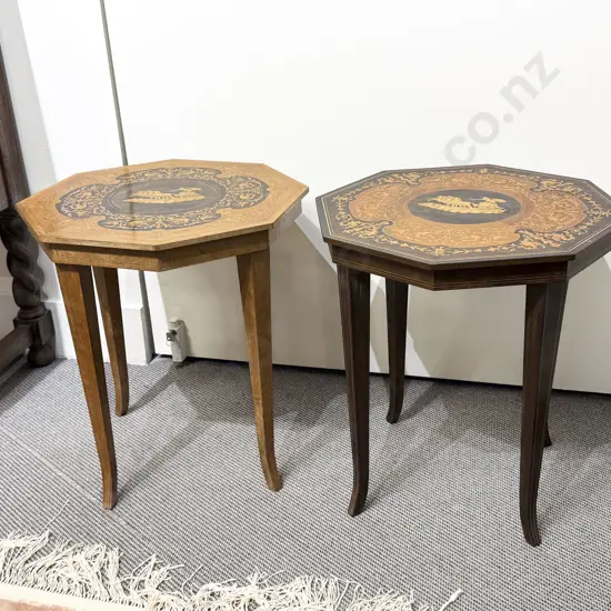 Pair Small Octagonal Marquetry Tables