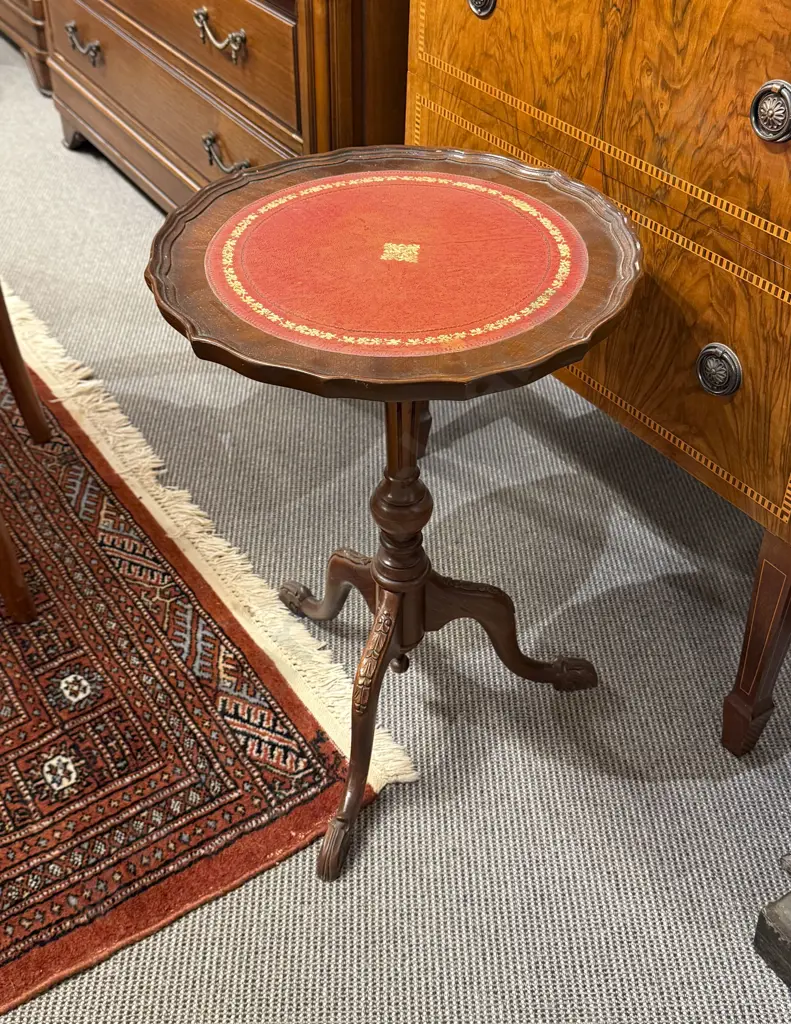 Reproduction Wine Table with Red Leather Top Image 1++