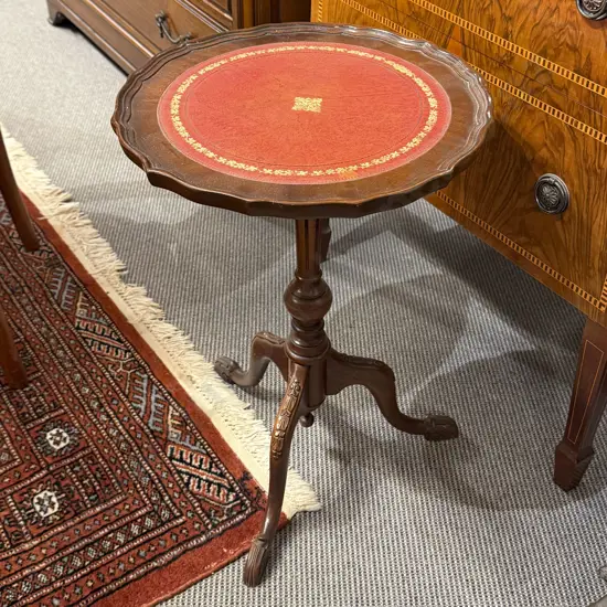 Reproduction Wine Table with Red Leather Top
