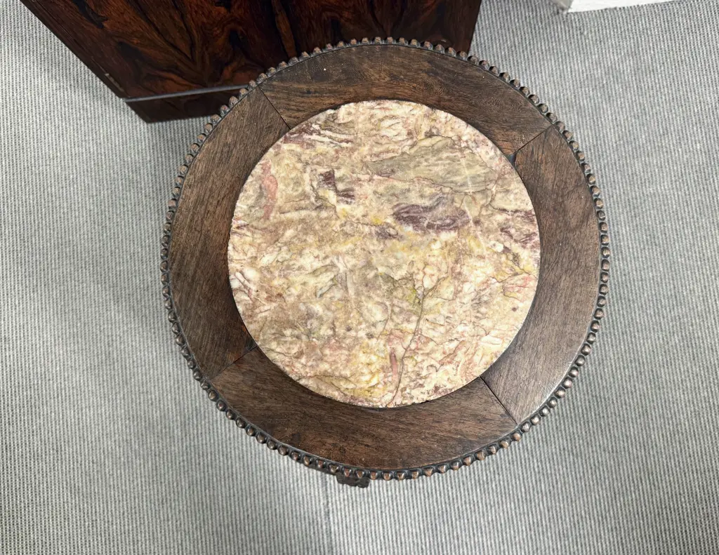 Chinese Padoukwood & Rouge Marble Top Jardiniere Stand Image 1++