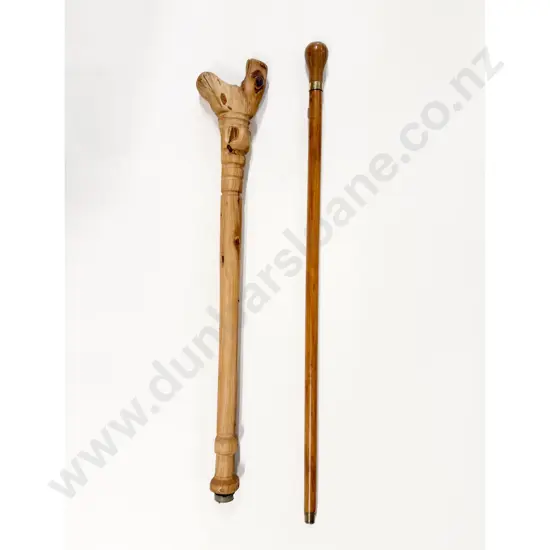 Sportsman's Walking Cane with Glass Flask & Small Cups & Other Rustic Stick
