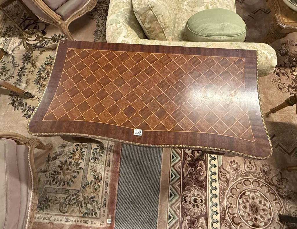 French Style Parquetry Top Foldover Card Table Image 1++
