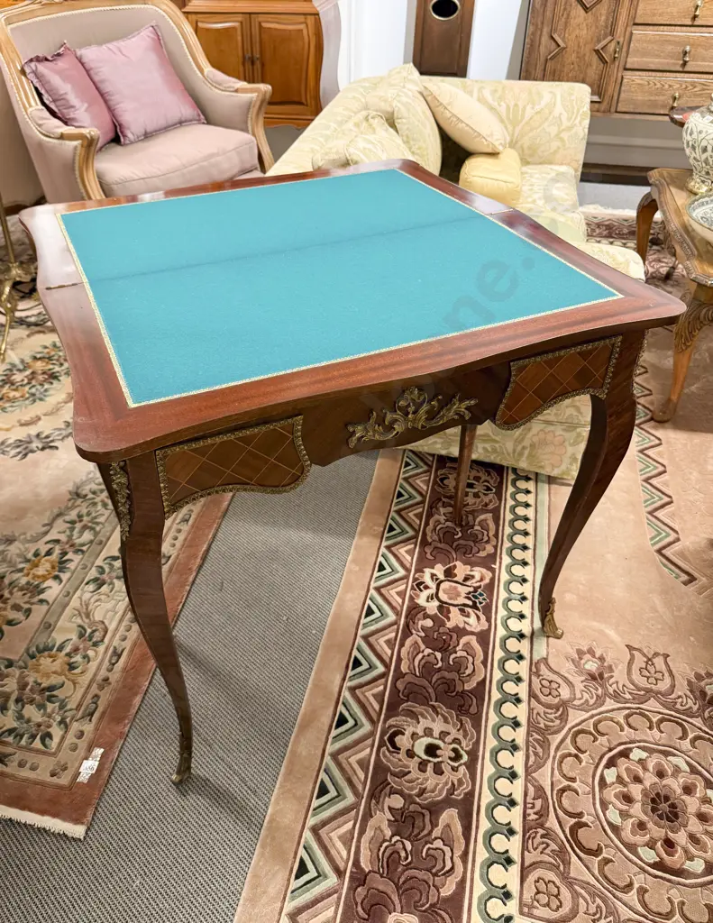 French Style Parquetry Top Foldover Card Table Image 1++