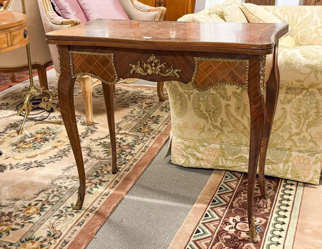 French Style Parquetry Top Foldover Card Table Image 1++