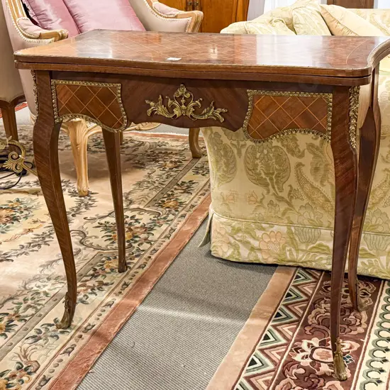 French Style Parquetry Top Foldover Card Table