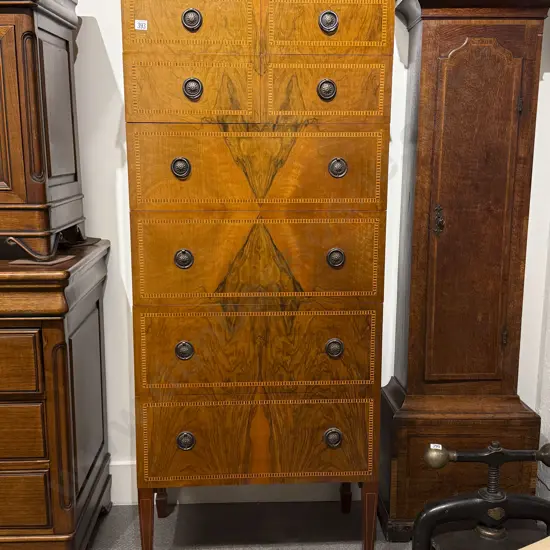 Walnut & Inlaid Eight Drawer Tallboy