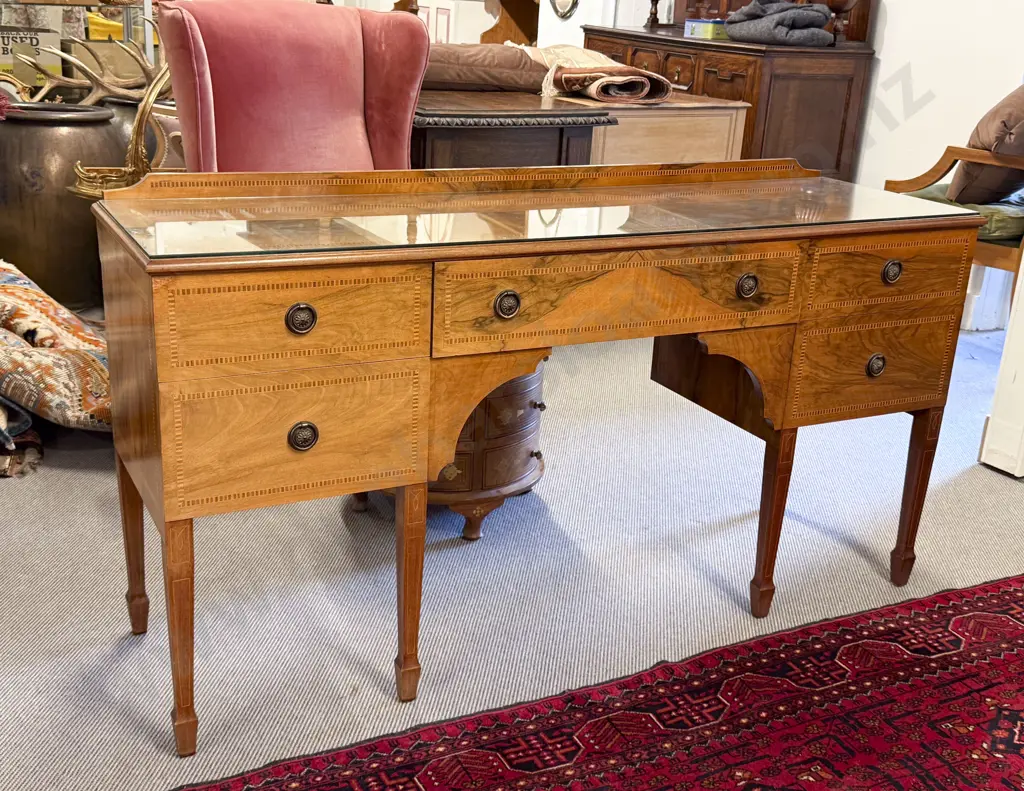 Walnut & Inlaid Dressing Table Image 1++