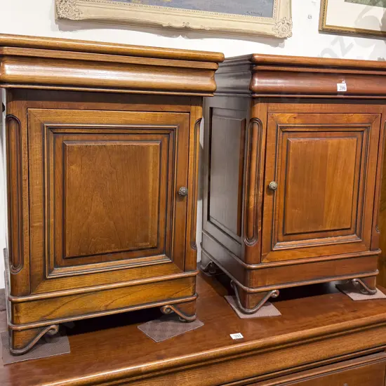 Pair Modern Mahogany Single Door Bedside Cabinets