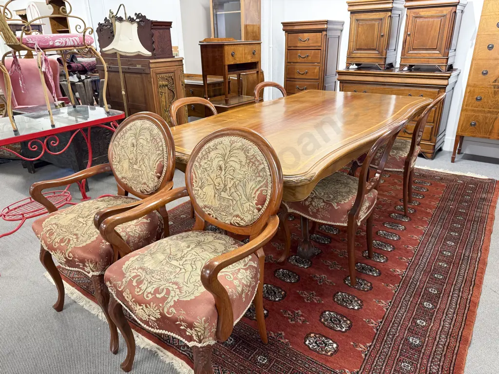 Reproduction Pedestal Dining Table & Six Balloon Back Dining Chairs Image 1++
