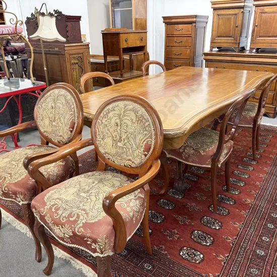 Reproduction Pedestal Dining Table & Six Balloon Back Dining Chairs