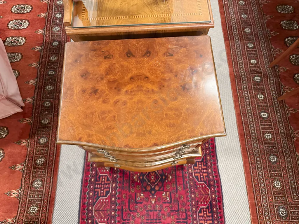 Small Burr Walnut Serpentine Four Draw Side Cabinet Image 1++