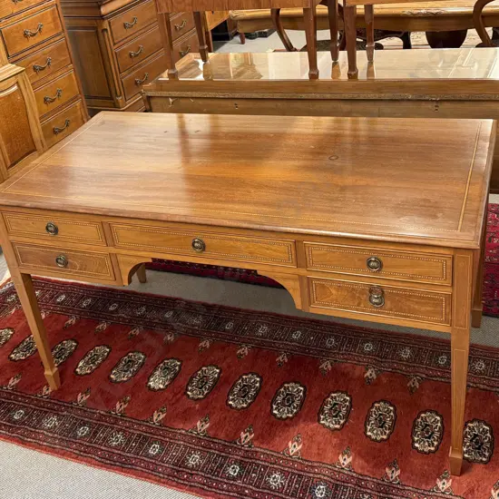 Mahogany & Inlaid Five Drawer Kneehole Desk