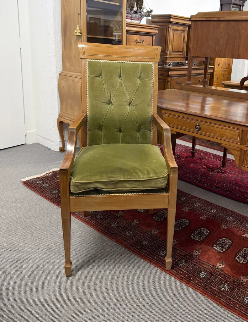 Mahogany & Inlaid Open Armchair Image 1++
