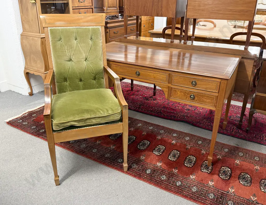 Mahogany & Inlaid Open Armchair Image 1++