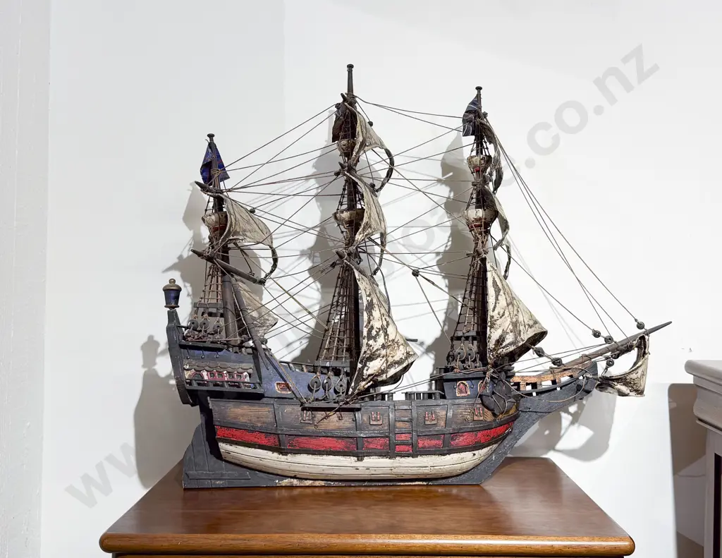 Painted Wooden Model of a Galleon Image 1++