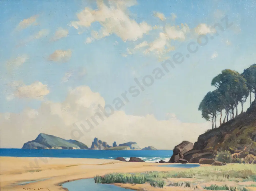 W Basil Honour (1897 - 1988) - Island off the North Auckland Coast Image 1++