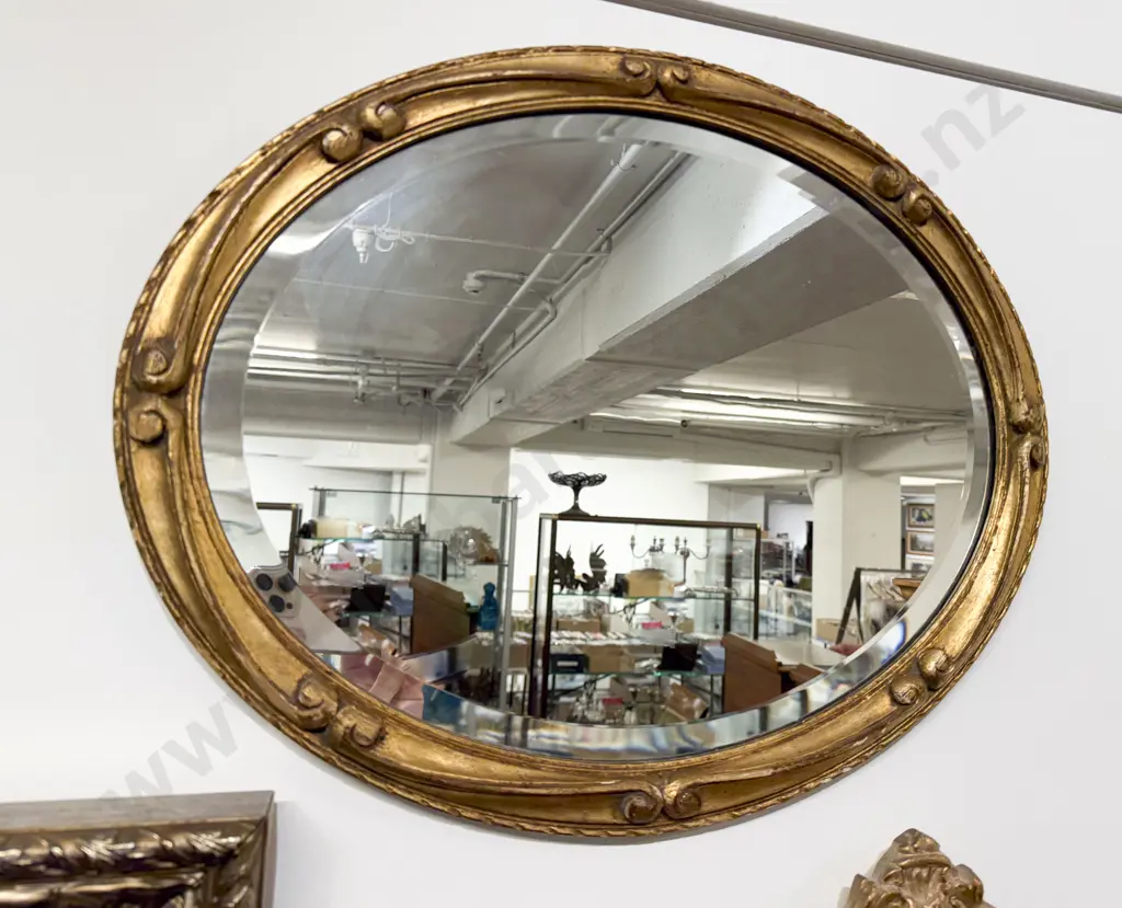 Gilt Framed Oval Bevel Wall Mirror Image 1++
