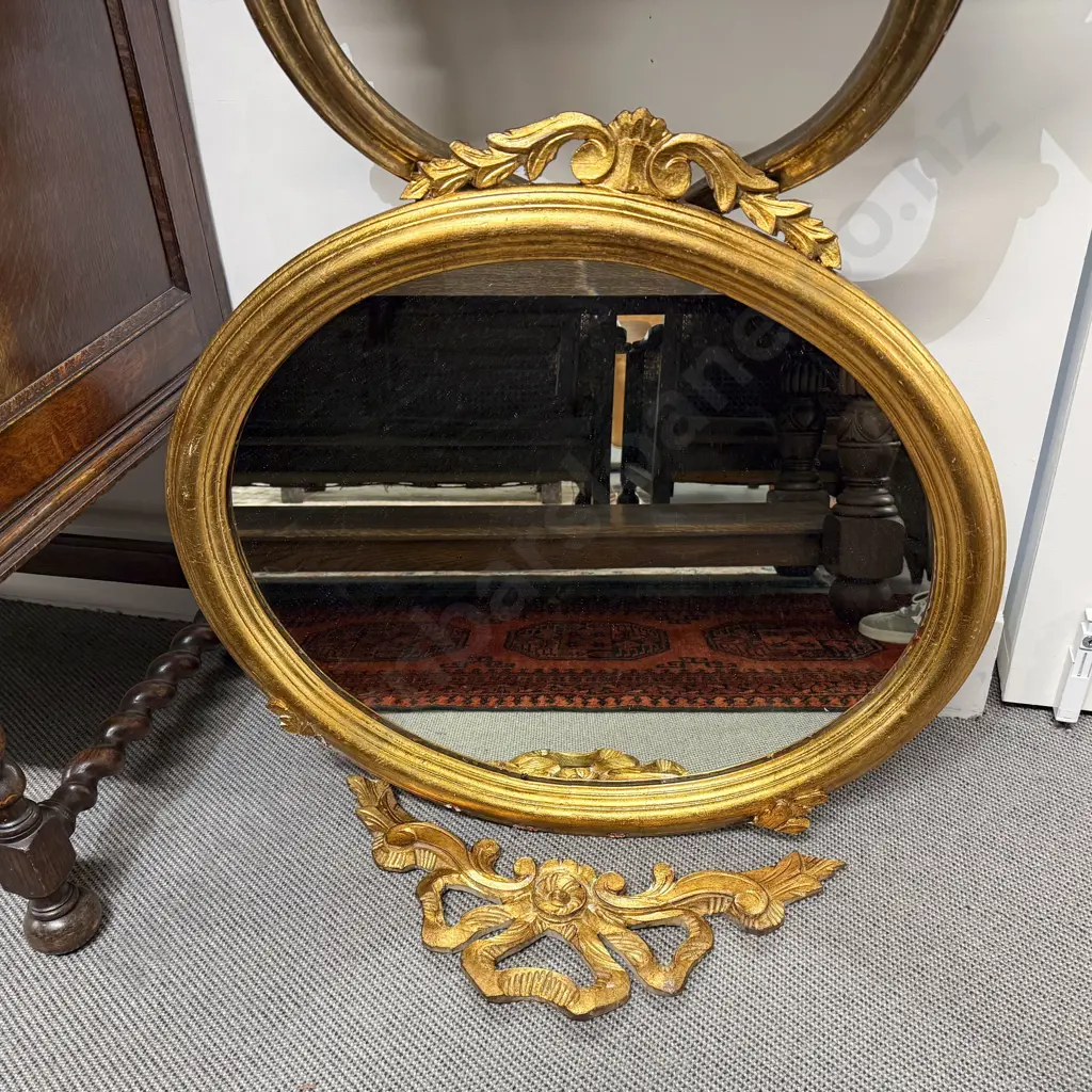 Gilt Framed Oval Wall Mirror with Ribbon & Husk Crestings Image 1++