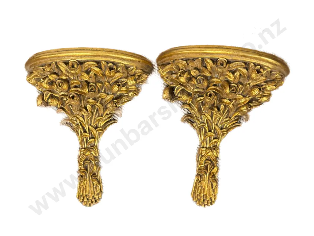 Pair Gilt Wood Floral Moulded Wall Brackets Image 1++