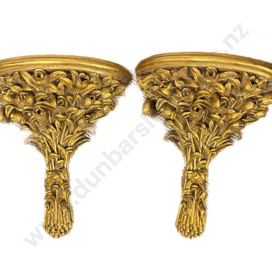 Pair Gilt Wood Floral Moulded Wall Brackets