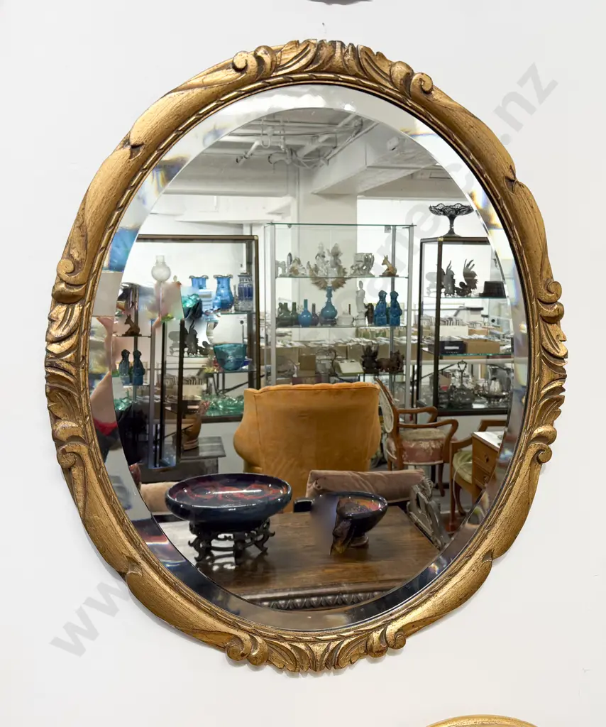 Gilt Framed Beveled Oval Wall Mirror Image 1++