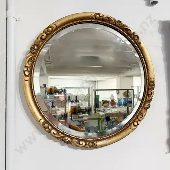 Gilt Framed Beveled Circular Wall Mirror